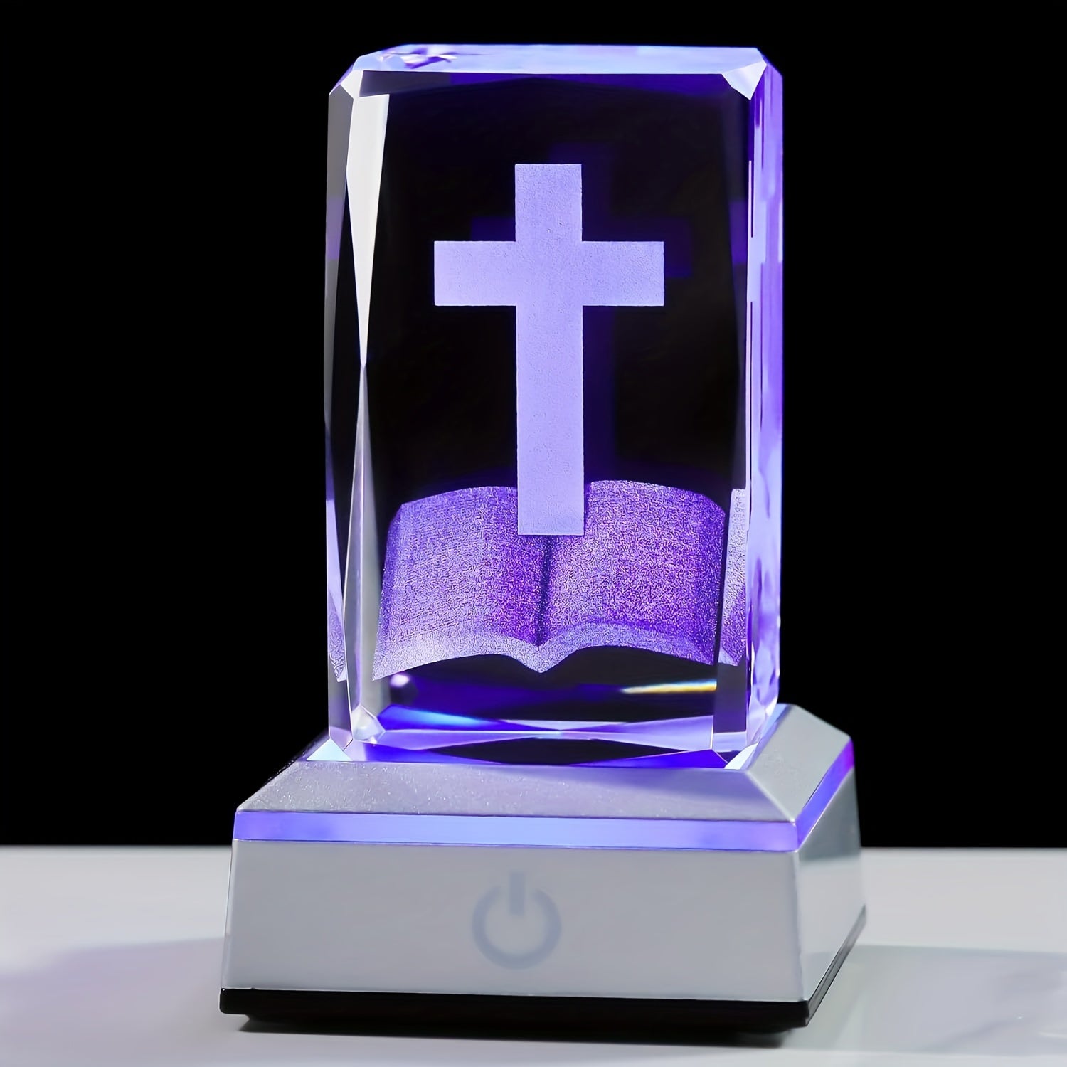 PrayerLite™ 3D Crystal Cross on Bible with Multicolor LED Light