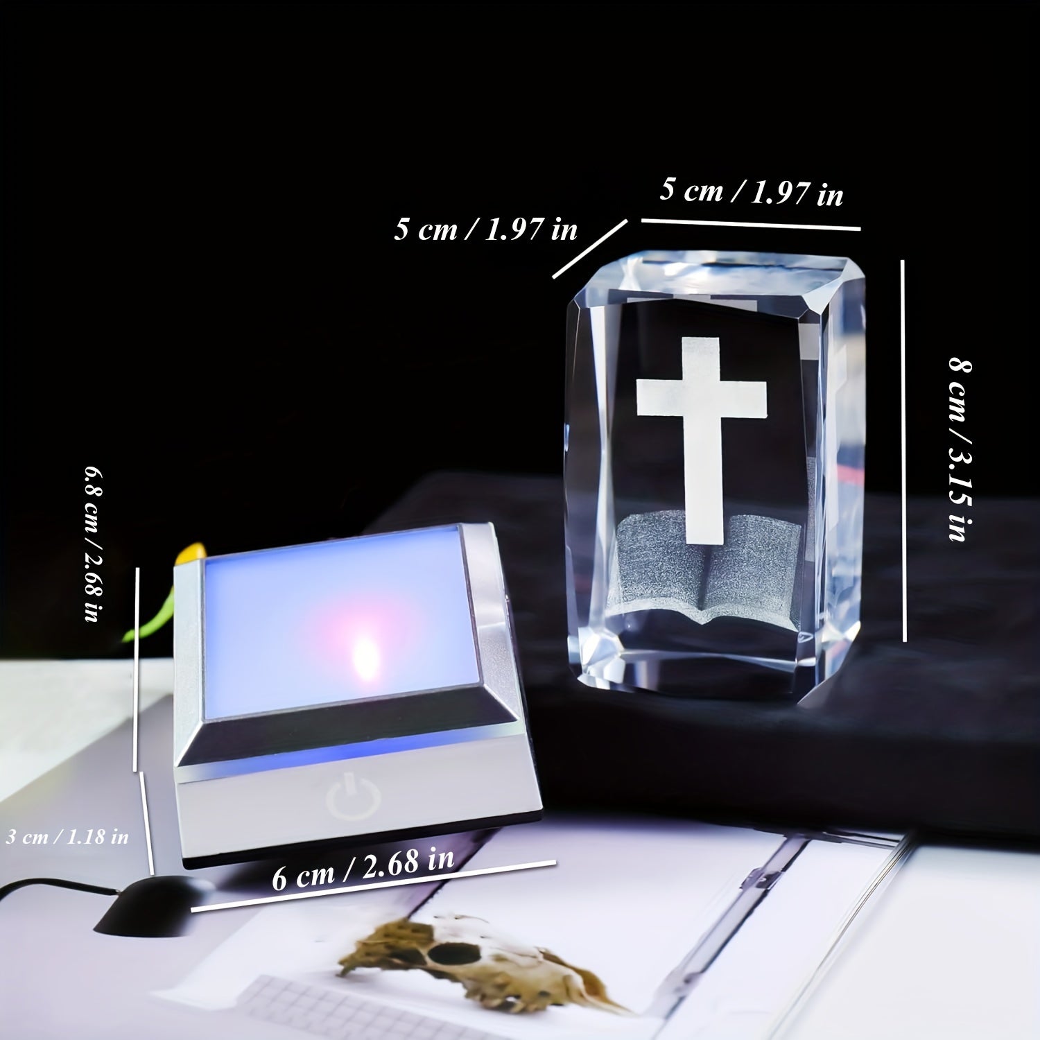 PrayerLite™ 3D Crystal Cross on Bible with Multicolor LED Light